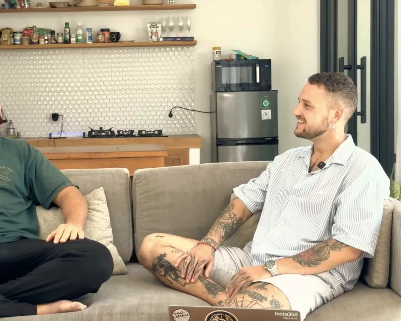 Dovydas Liaudanskas on a sofa in conversation with Harison Saunders, one to one